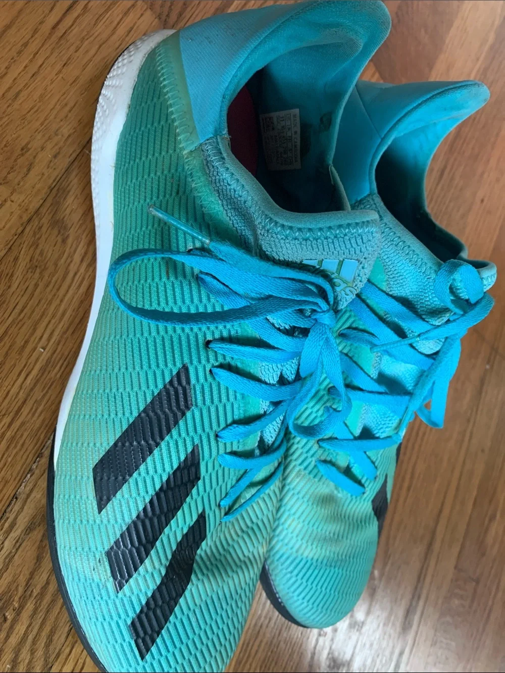 Adidas Men’s Indoor Soccer Shoes, Size 11, Teal with Black Stripes
